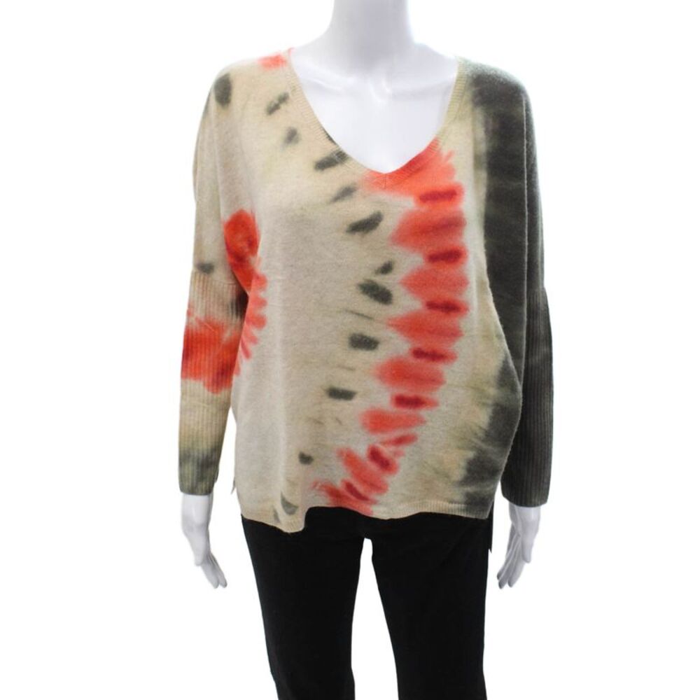 Notshy Unisex Beige 100% Cashmere V-Neck Pullover Sweater Long Sleeve Size S